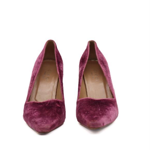 Gucci Vintage Purple Velvet Wood Heeled Pumps Size 8 - Picture 3 of 13